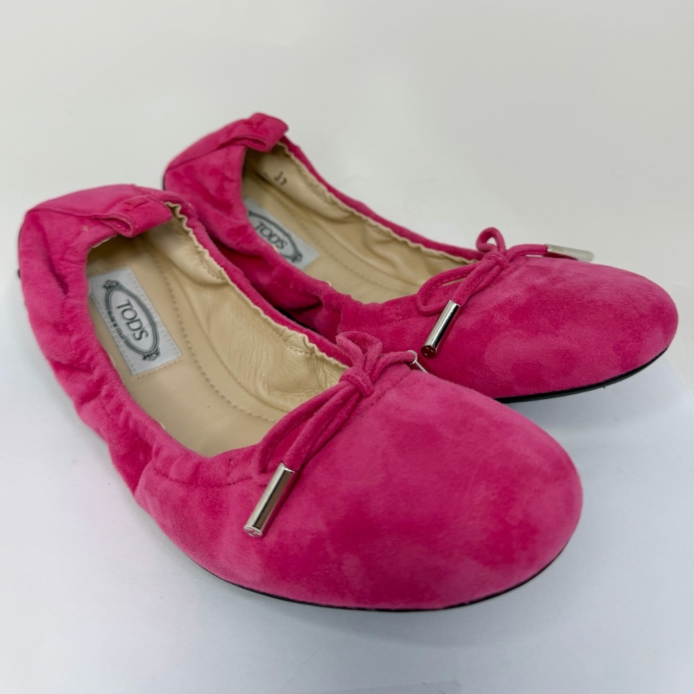 Tod's Gommino Bright Pink Suede Ballet Flat NEW never worn - Picture 2 of 16